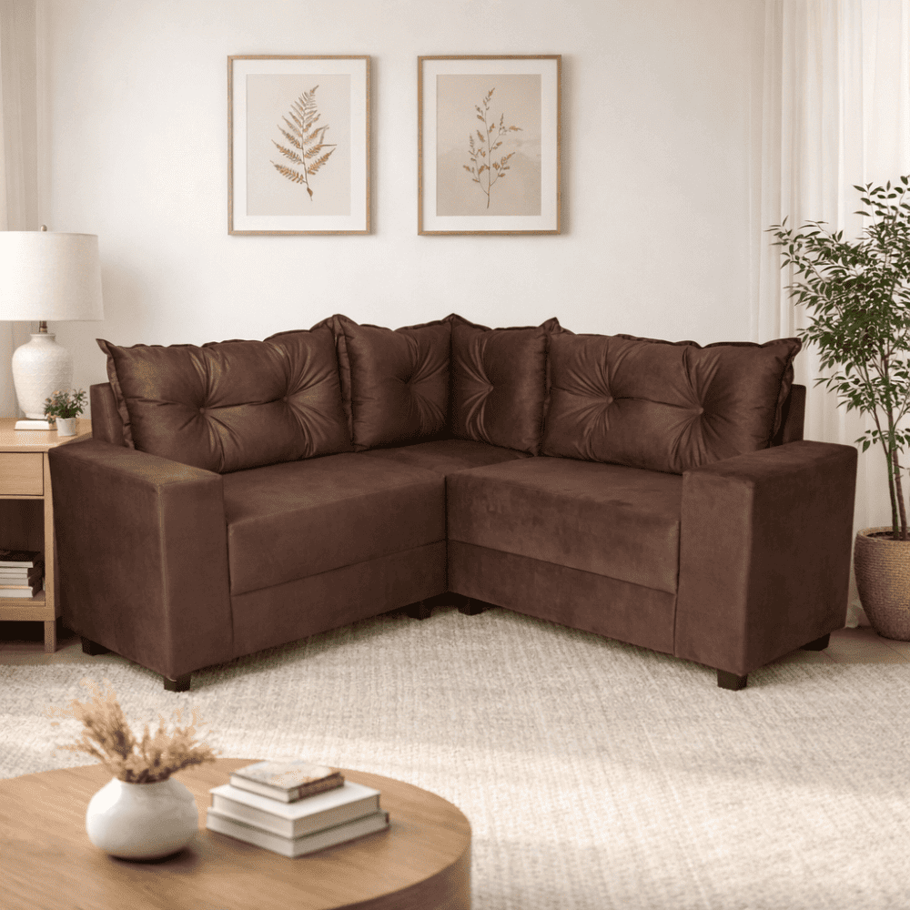 Sof&aacute; 4 Lugares de Canto Marrom Movelpaz Belgrado, Marrom, large image number 1